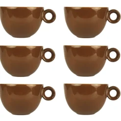 Cappuccinokopjes - 200ml - Mosterdman - 6 bruine kopjes