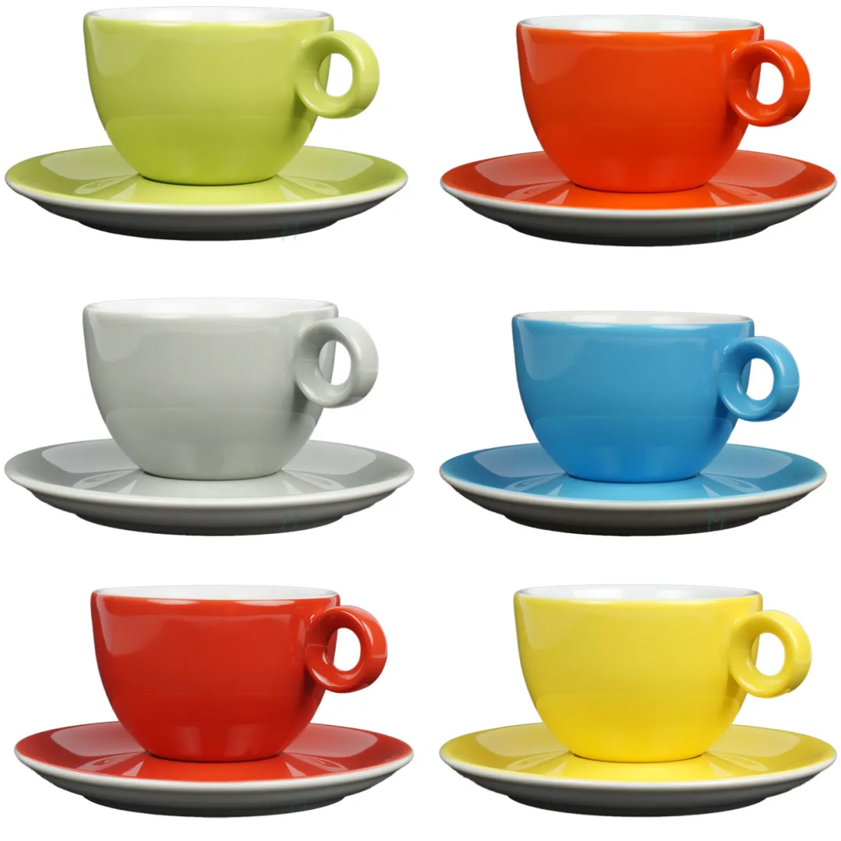 Cappuccinokopjes - 200ml - Mosterdman - 6 kopjes met schotel regenboog