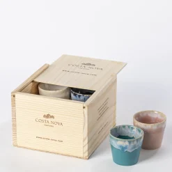 Costa Nova Grespresso - 8 multicolor lungo kopjes 210ml in houten giftbox