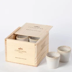 Costa Nova Grespresso - 8 witte lungo kopjes 210ml in houten giftbox