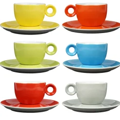 Koffiekopjes - 150ml - Mosterdman - 6 kopjes met schotel regenboog