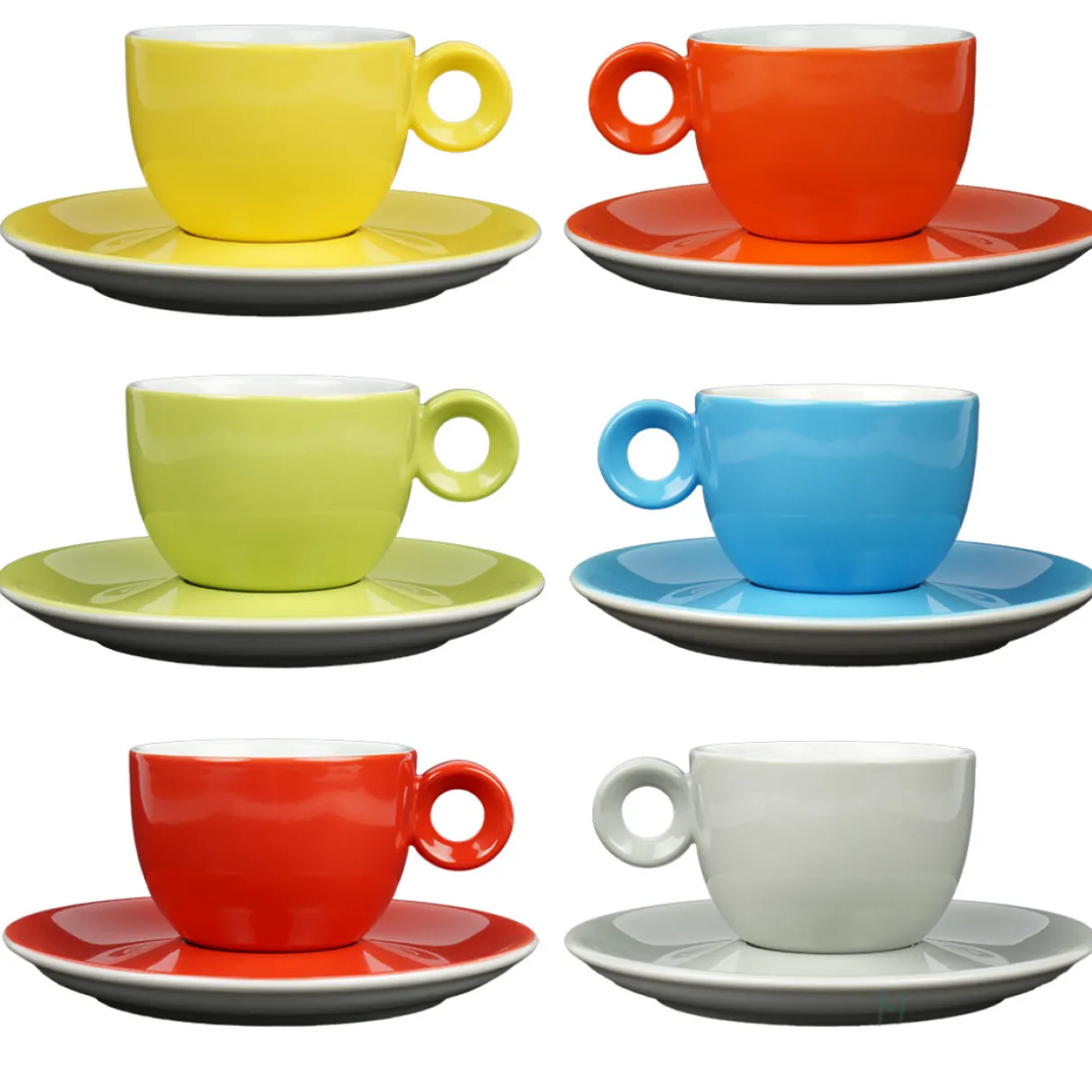 Koffiekopjes - 150ml - Mosterdman - 6 kopjes met schotel regenboog