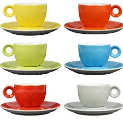 Koffiekopjes - 150ml - Mosterdman - 6 kopjes met schotel regenboog
