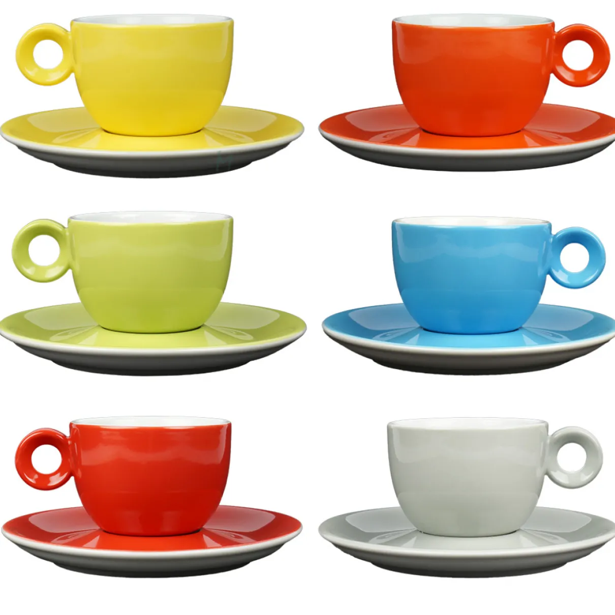 Koffiekopjes - 150ml - Mosterdman - 6 kopjes met schotel regenboog